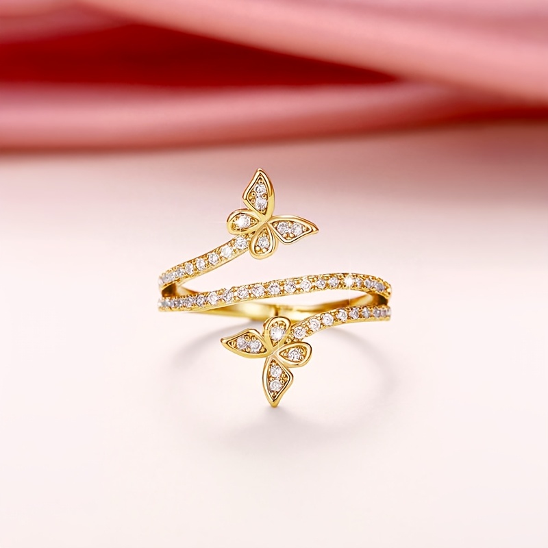 Women's Double Butterfly Cross Copper Ring with Zirconia